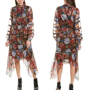 Walter Baker Floral Metallic Asymmetrical Dress, Size 4